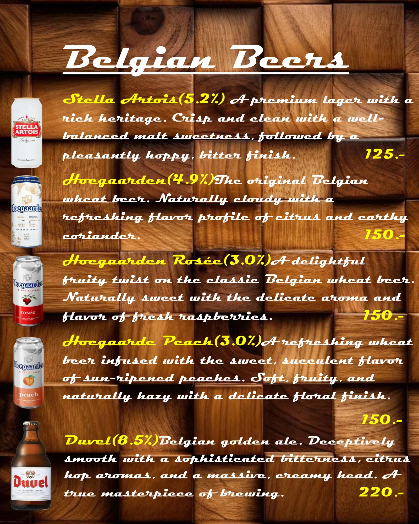 Belgian Beers menu