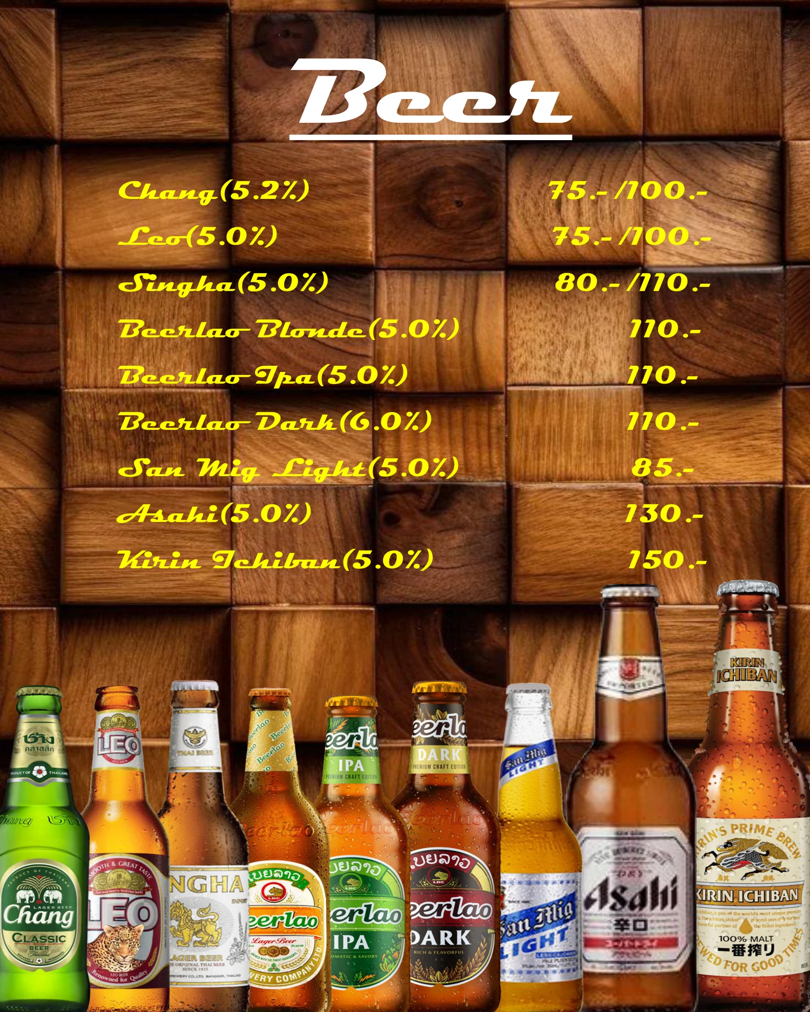 Thai / Asian Beers menu